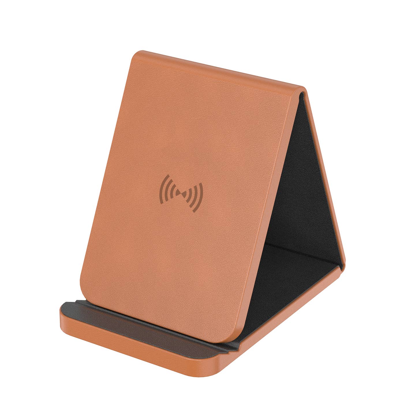 PhunkeeTree - Wholesale Phone/Tablet Stand - Tan with Black - Leather Wireless Charging Folding Stand4