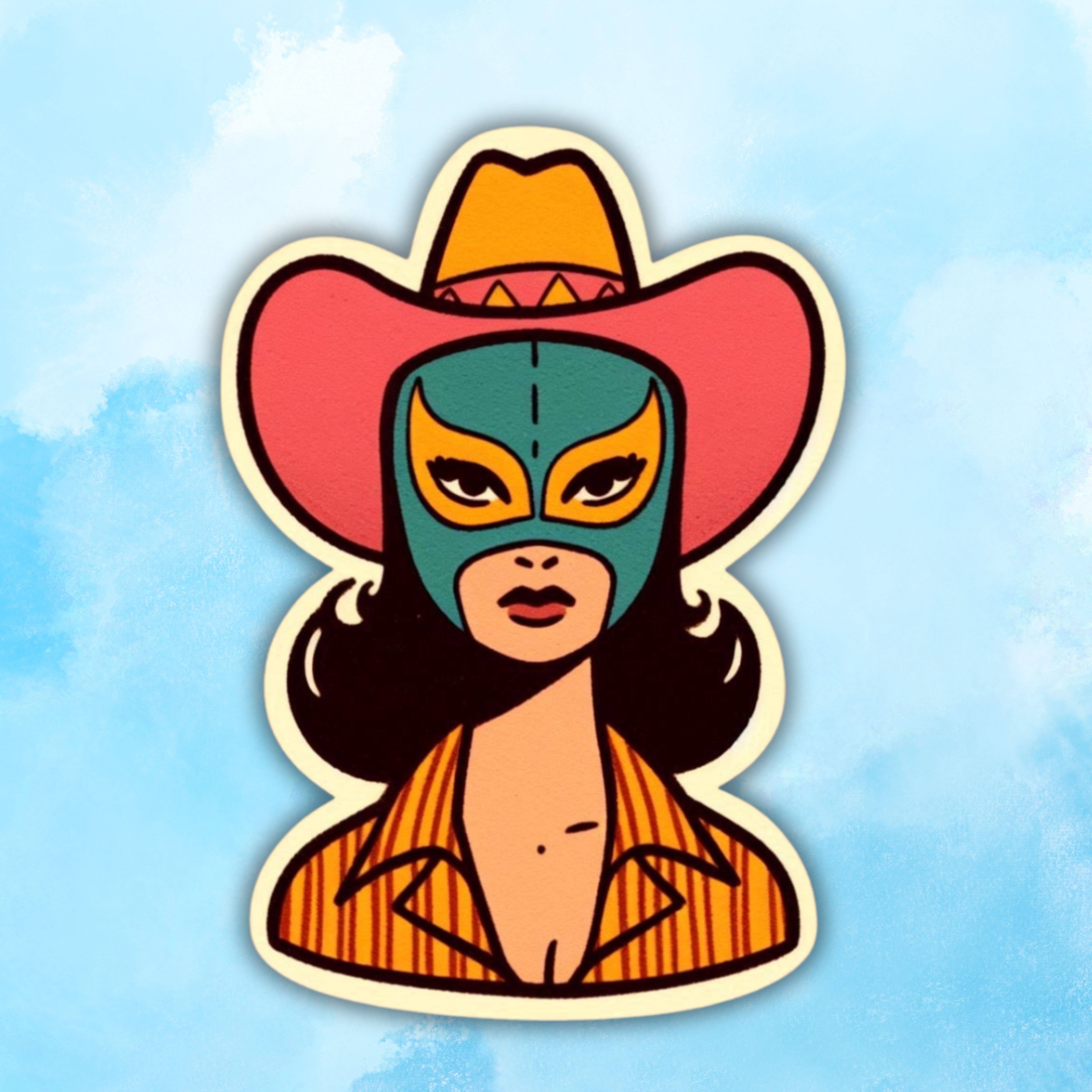 Lady Kady Art - Wholesale Sticker - Luchadora Cowgirl Sticker, Mexican Wrestling Sticker Gift0