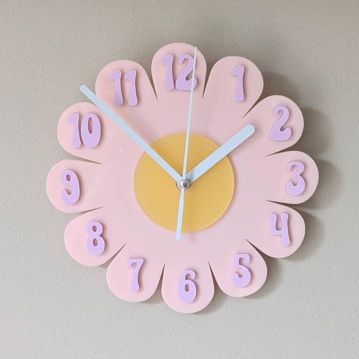 Shelfish Modern - Wholesale Wall Clock - Mini Retro Vintage 1970s Inspired Daisy Wall Clock -Funky Wall Clock - Retro Clock - Flower Power -Mini Clock - Kitchen Clock - Flower Clock
