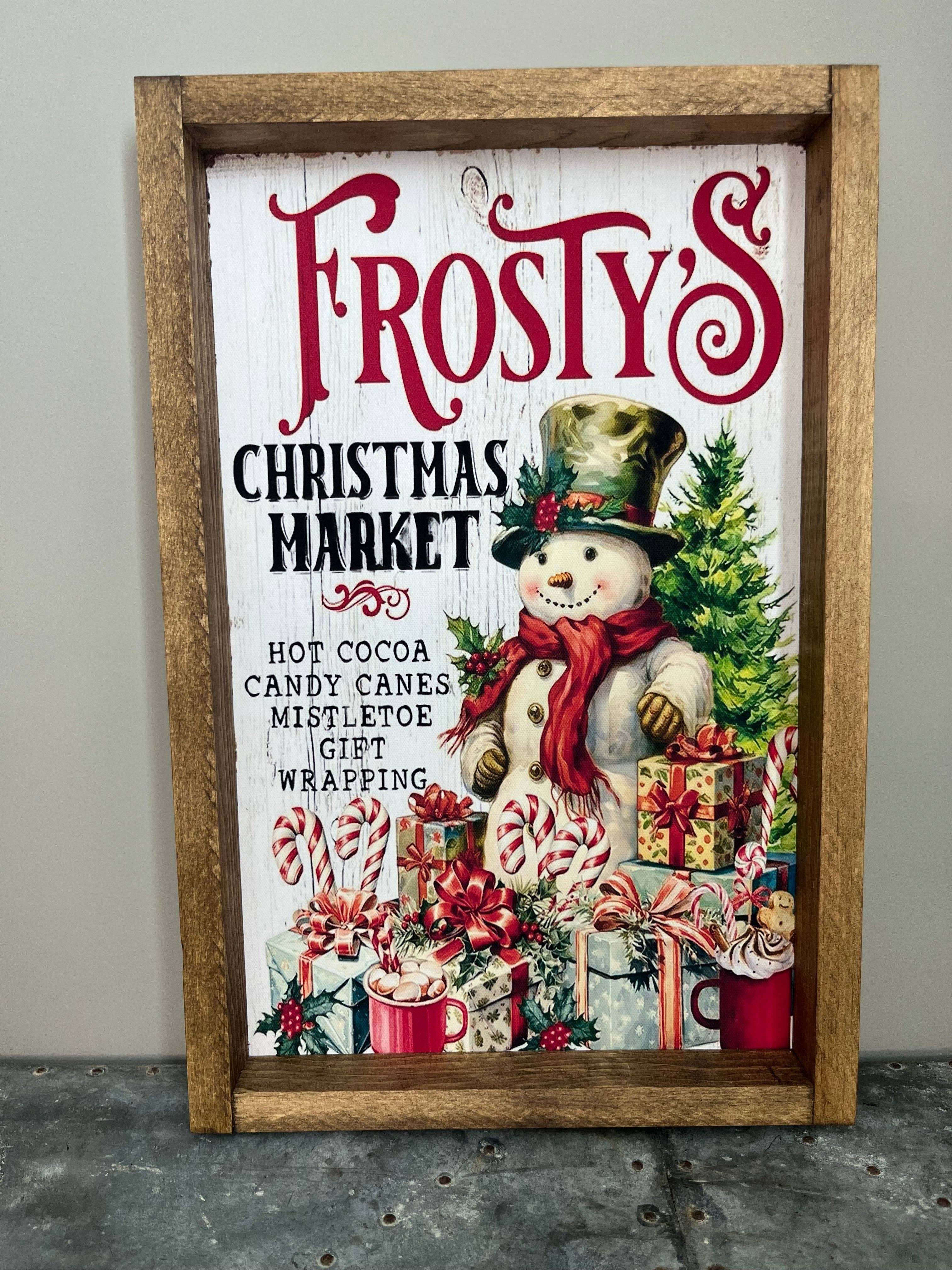Stir Crazy Signs - Venta al por mayor Decoración de pared - Niños y bebés - Cartel de Casa de Campo del Mercado Navideño de Frosty0