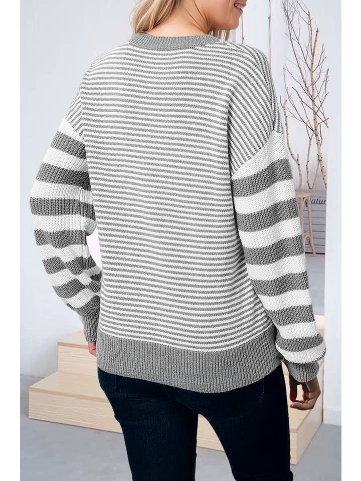 66DISCO - Wholesale Knit Sweater - Women's - Stripe Geometric Textured Long Sleeve Knit Sweater (S-2XL)