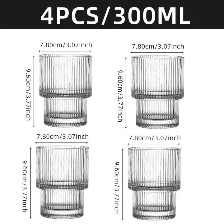 BRECK + FOX - Wholesale Cocktail/Liquor Glass - Ribbed Glasses 4-Piece Set4