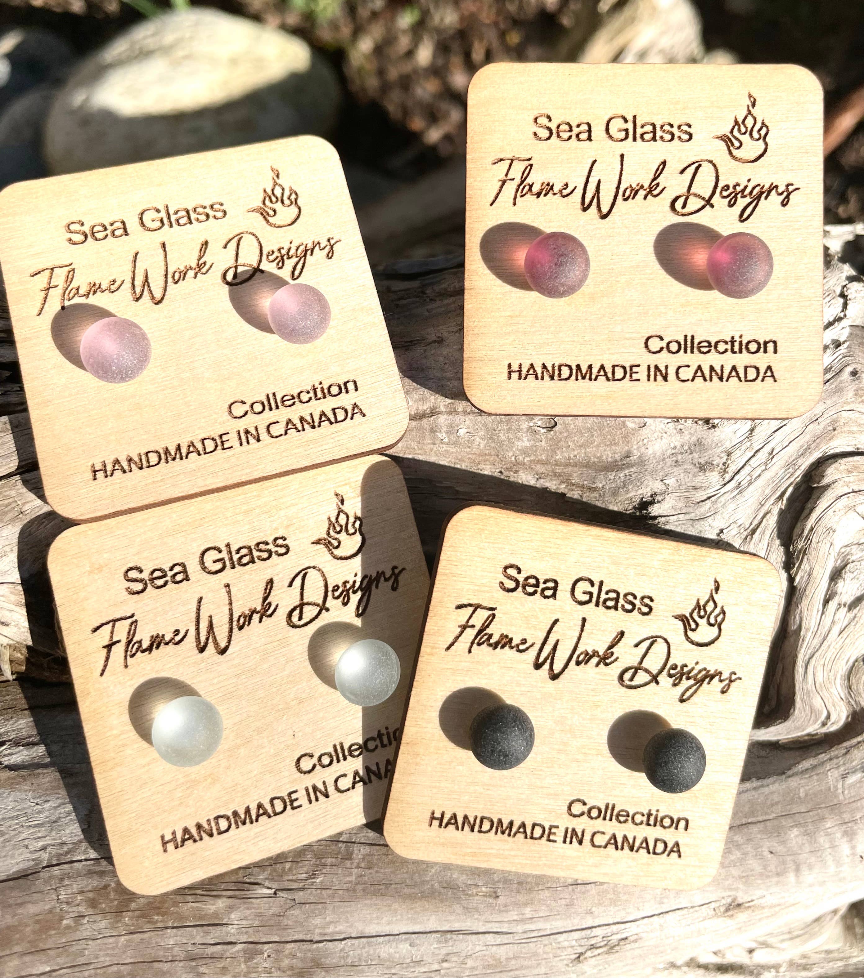 Flame Work Designs - Glass Jewelry - Wholesale Stud/Post Earrings - 12 Pairs Rainbow Sea Glass Studs Collection 10% OFF9