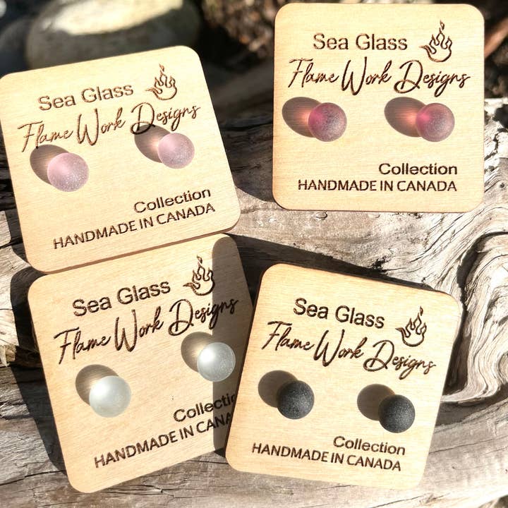 Flame Work Designs - Glass Jewelry - Wholesale Stud/Post Earrings - 12 Pairs Rainbow Sea Glass Studs Collection 10% OFF9