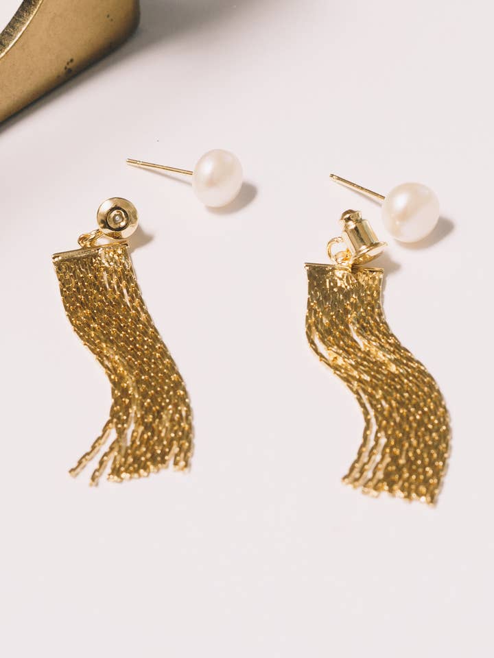 Holden Ear Jackets | Pearl | 18k Gold Plating for wholesale by Janna Conner