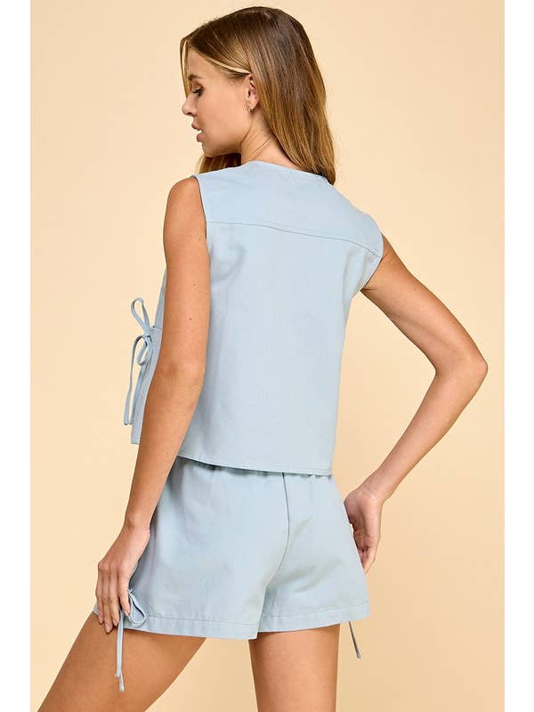 TCEC - Wholesale Button Down Shirt - Women's - CT9210-Sleeveless Denim Button Down Top