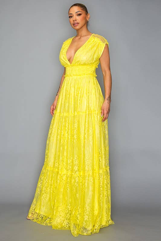 Miss Avenue – wholesale Klänning - Dam – Maxiklänning med heltäckande spets med rökig midja DM3107.5