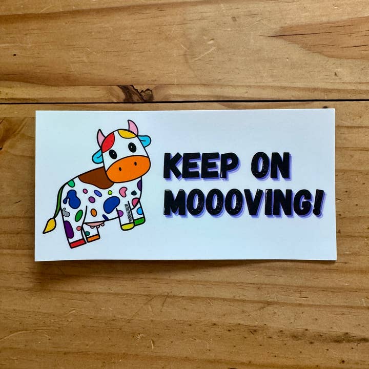 Rainbow Cow Bumper Sticker - 7.8"x3.5" for wholesale by AbstractbyRabrams