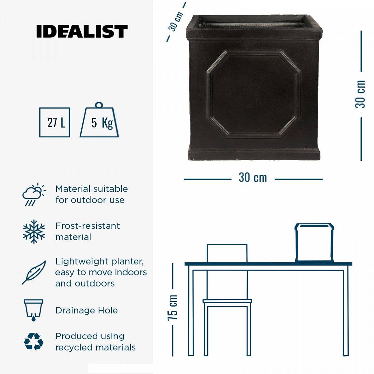 Idealist Lite Fibrestone Planters – wholesale Planter box – IDEALIST Faux Lead Chelsea Box Square Light Stone Planter8