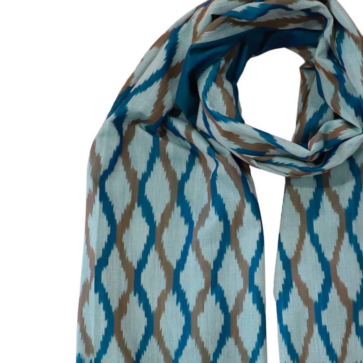 Passion Lilie - Wholesale Scarf - Women's - Caribbean Blue and Teal Ikat Cotton Scarf0