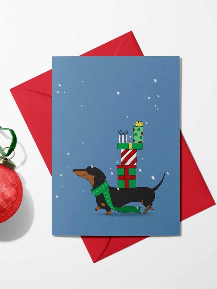Dachshund, Christmas Card, Holiday Greetings for wholesale by Brian Rubenacker studios