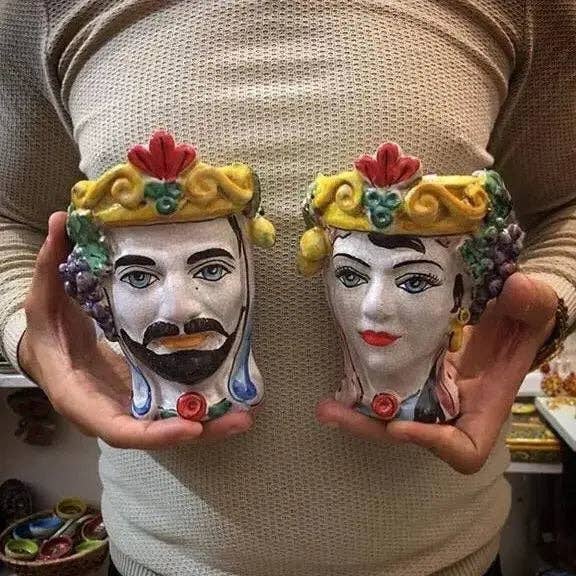 DD Ceramiche Siciliane - Venta al por mayor Figura decorativa - Cerámica clásica de cabezas moras de Caltagirone, craquelado, 15 cm de alto y 12 cm de largo6