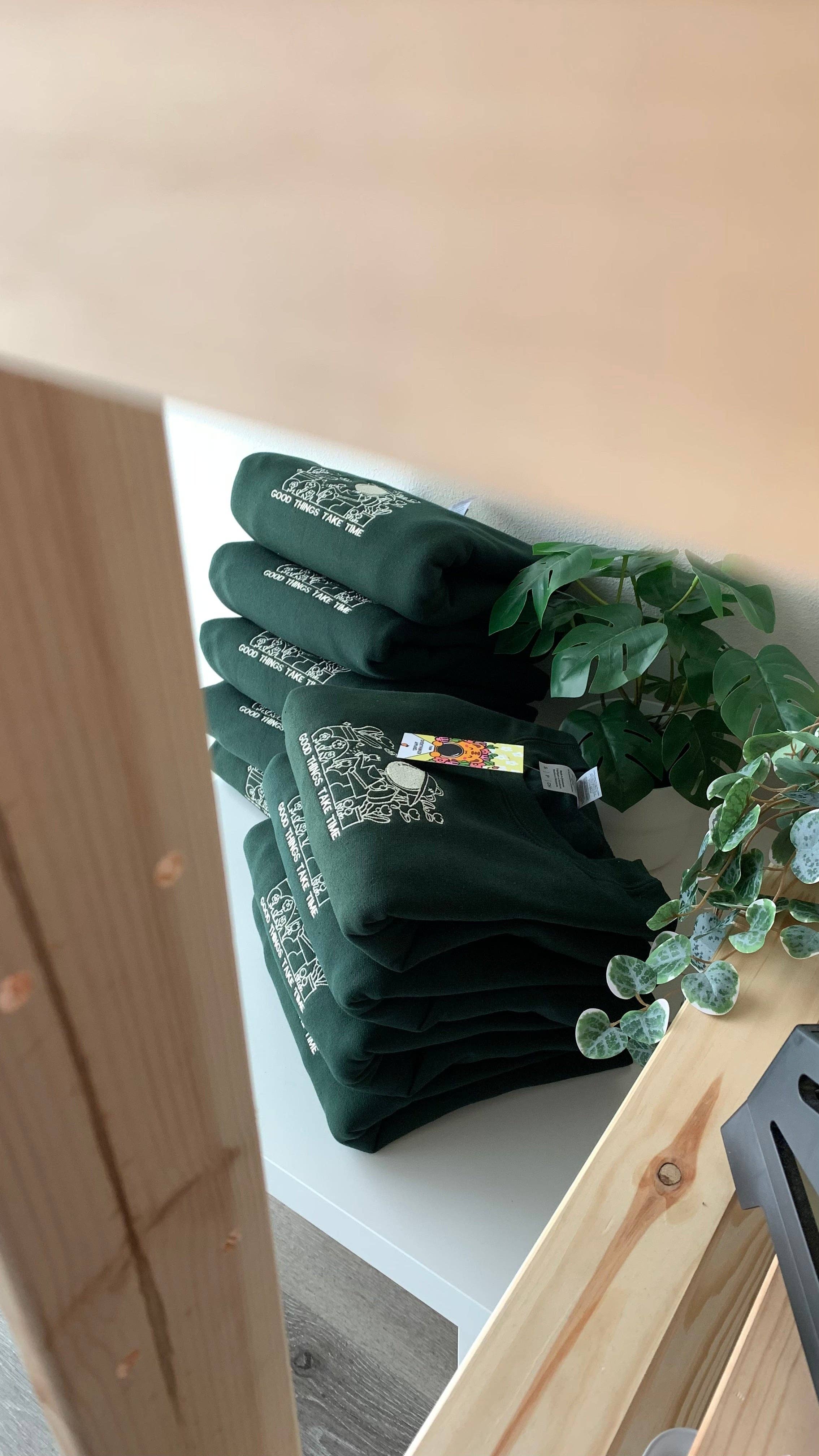 FOREST GREEN Good Things Take Time – Plant Lover Embroidered Sweatshirt   for wholesale on Faire4