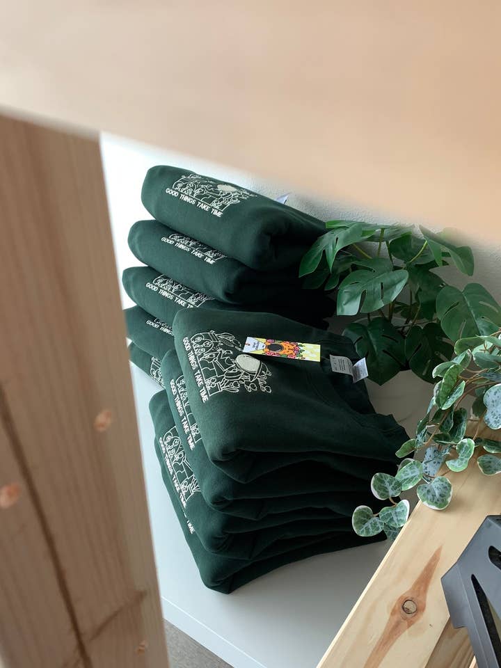 FOREST GREEN Good Things Take Time – Plant Lover Embroidered Sweatshirt for wholesale on Faire4