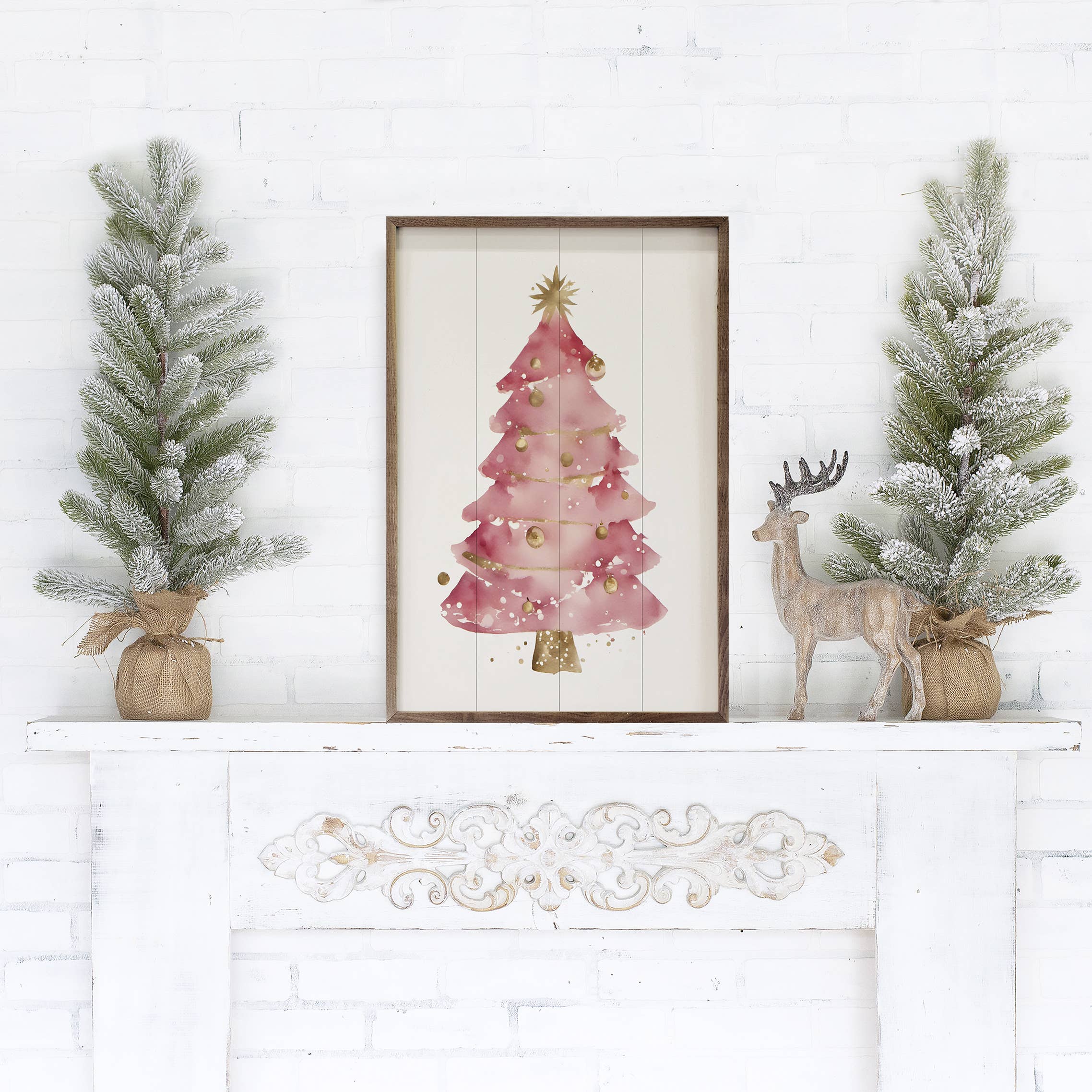 Kendrick Home - Wholesale Christmas Wall Art - Pretty Pink Christmas Tree White2