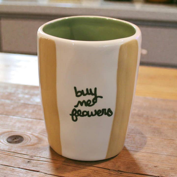 "buy me flowers" Hand-painted Striped Vase for wholesale by Caitlin Rounds Antiques