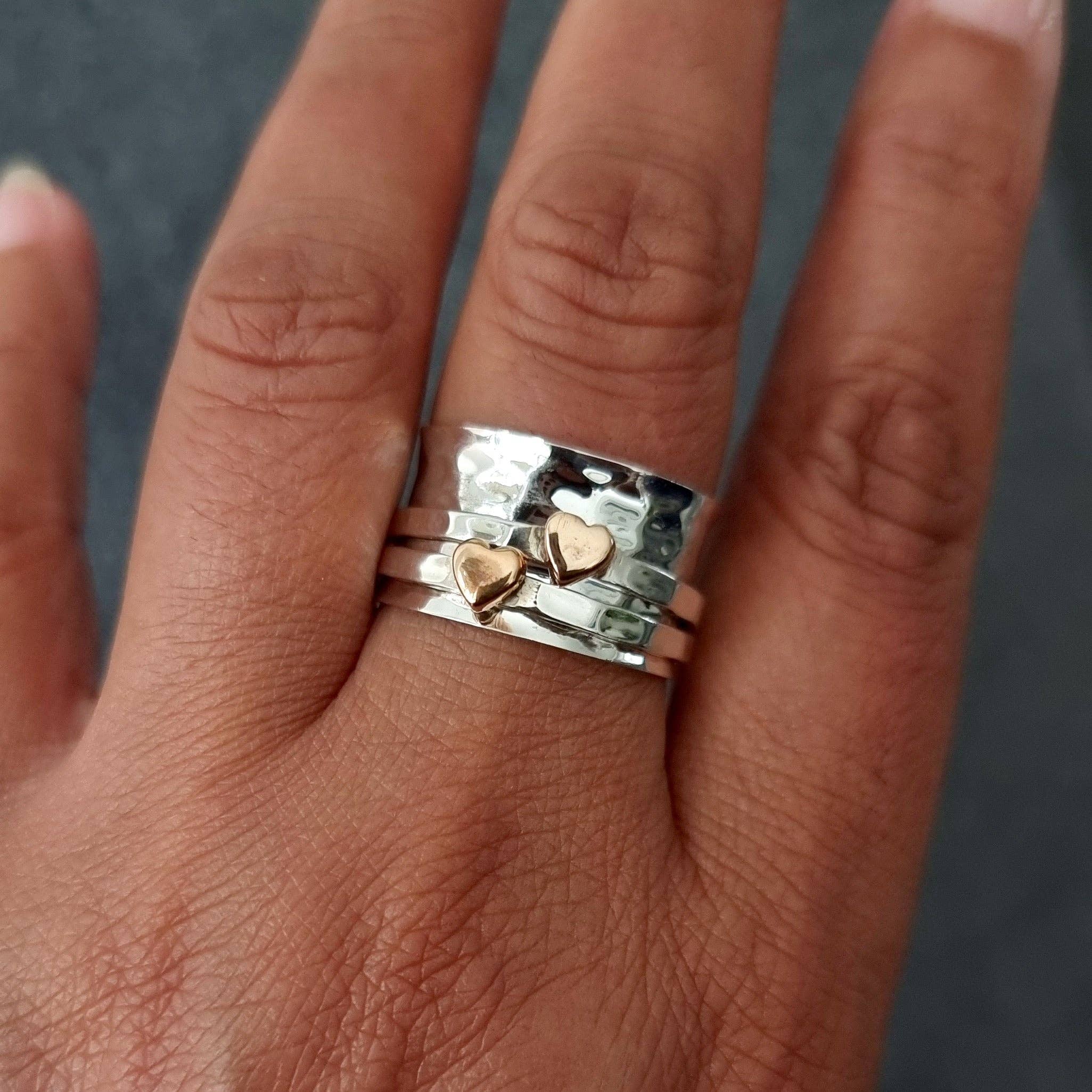 Mistry Gems - Vente Anneau/bague à empiler - Large bague tournante cœur en or rose | Argent sterling 925 et cuivre, SP05C3