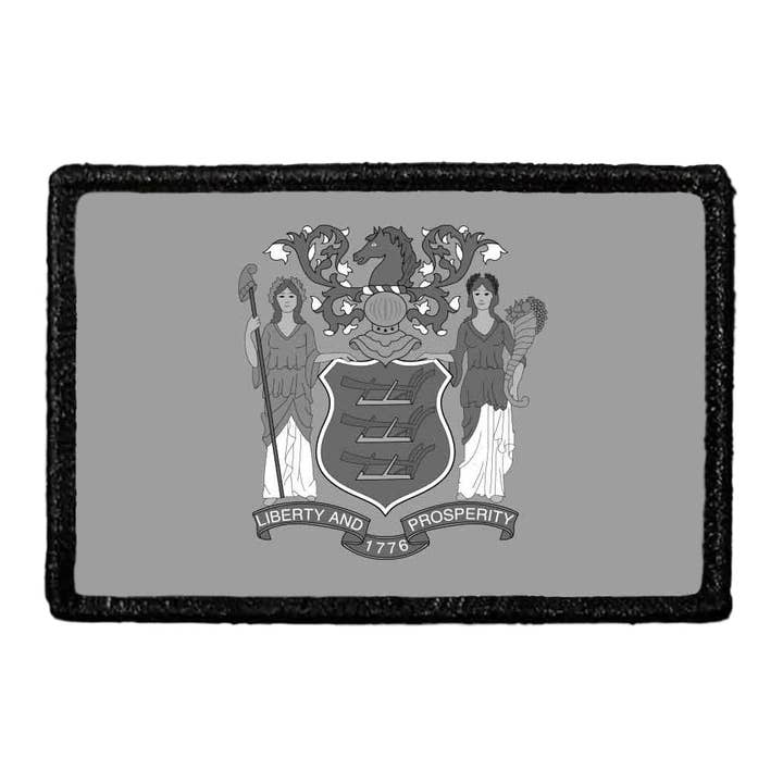 Bandiera dello stato del New Jersey, bianca e nera, toppa rimovibile per la vendita all'ingrosso da parte di Pull Patch