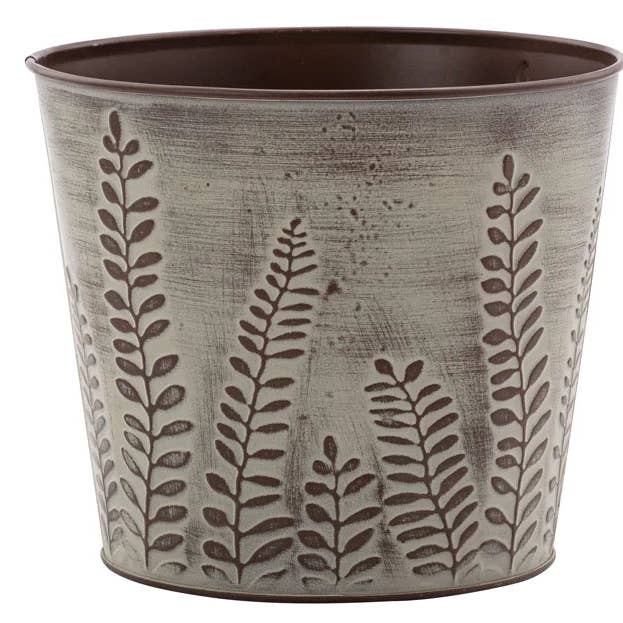 Brown Metal Pot Cover with Embossed Fern Pattern - 7" for wholesale by Will's Company