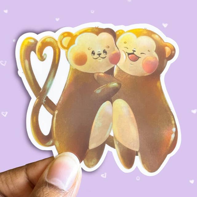 Monkeys In Love Sticker | Kawaii Sticker for wholesale by MoonKittyCo