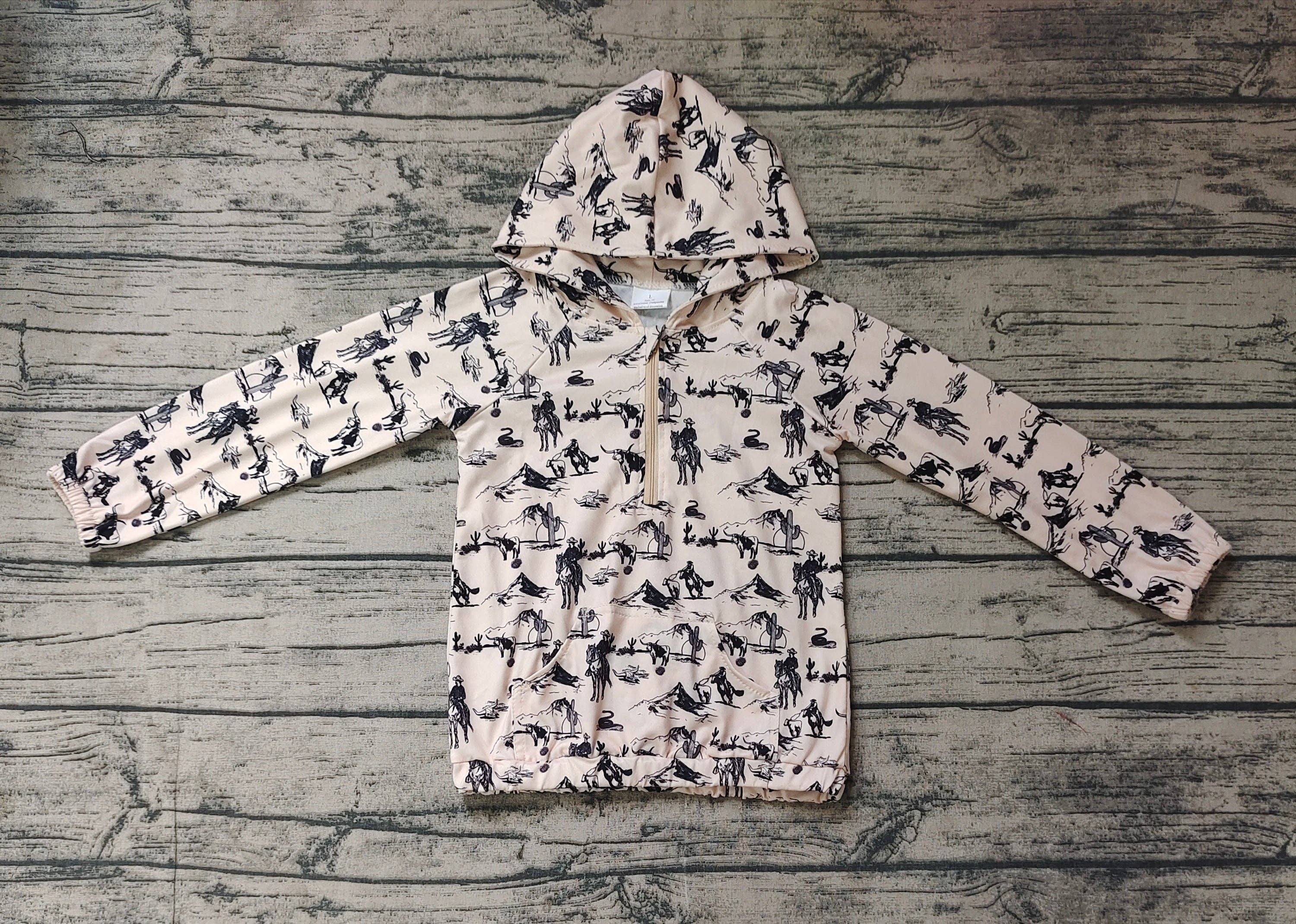 Aier Wholesale - Wholesale Hoodie - Kids - Baby Boys Western Cowboy Rodeo Hooded Long Sleeve Tops1