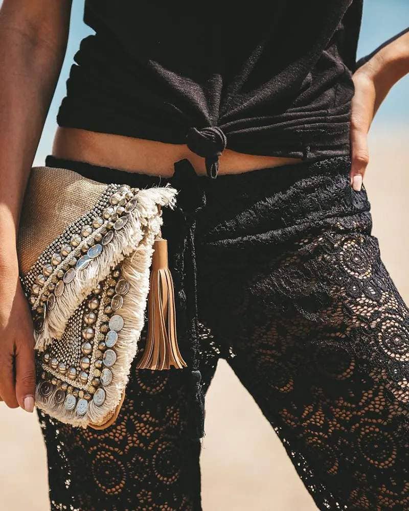 Queen Fashion – Engroshandel Strandbadekåbe – Dame – hule hæklede blondebukser med snor11