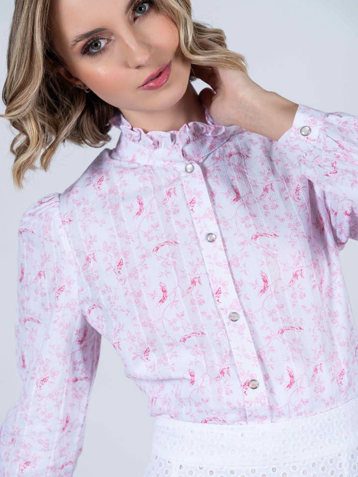 MALU Red Birds luxury blouse for wholesale by HARTWELL