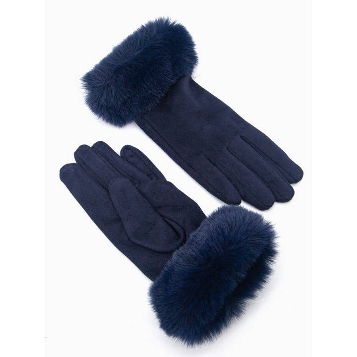 Sarta Accessories - Vendita all'ingrosso Guanti - Donna - Guanti con polsino in pelliccia sintetica Zara, blu marino, velluto