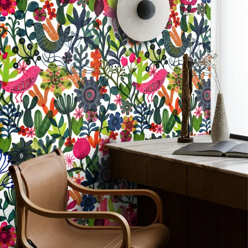 Wallpapers4Beginners - Wholesale Wallpaper - Funky Scandinavian Botanical Print Colorful Wallpaper1