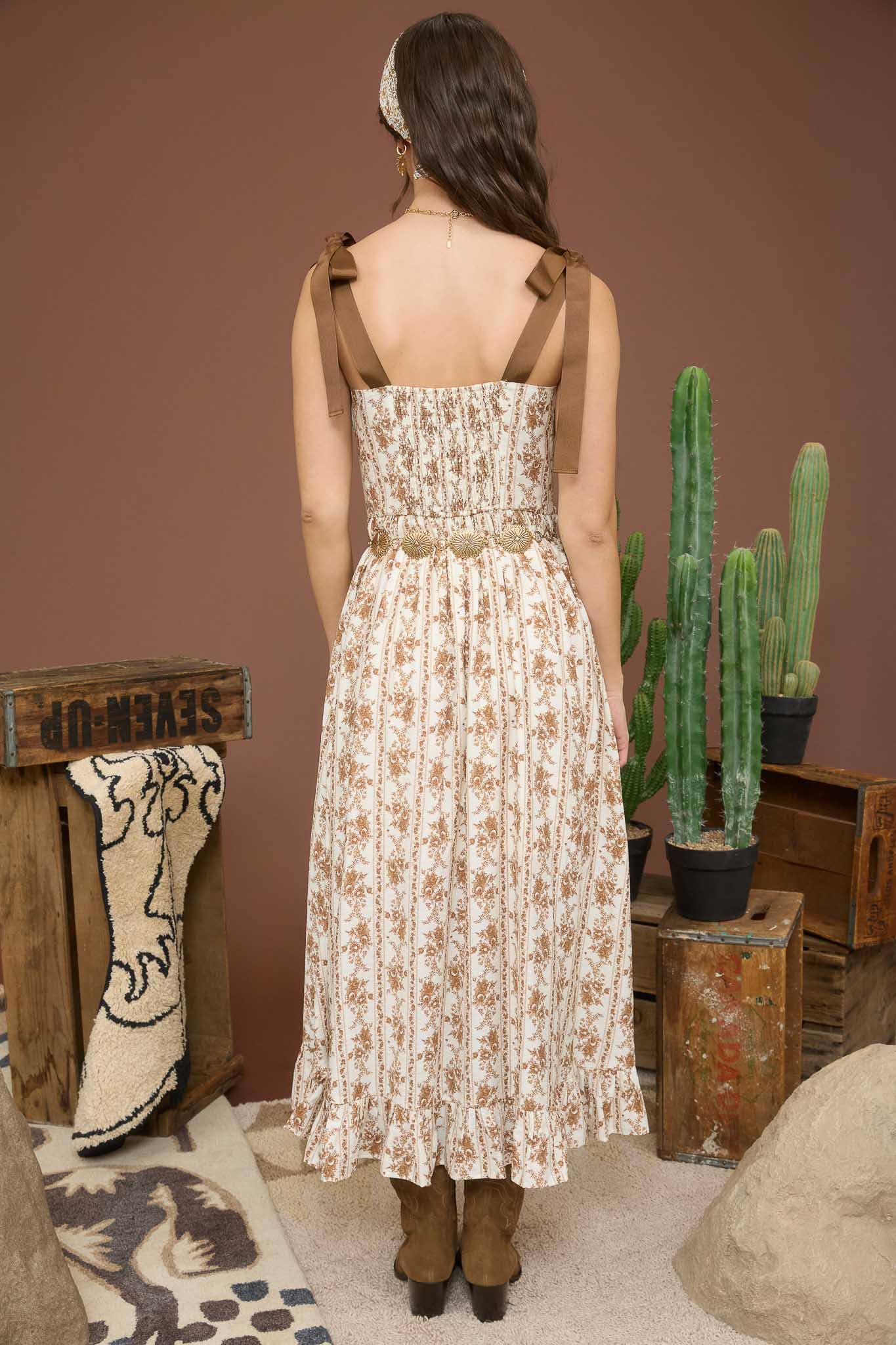 Blu Pepper - Wholesale Dress - Women's - STRIPE FLORAL RUFFLE DETAIL BUTTON DOWN MIDI DRESS8