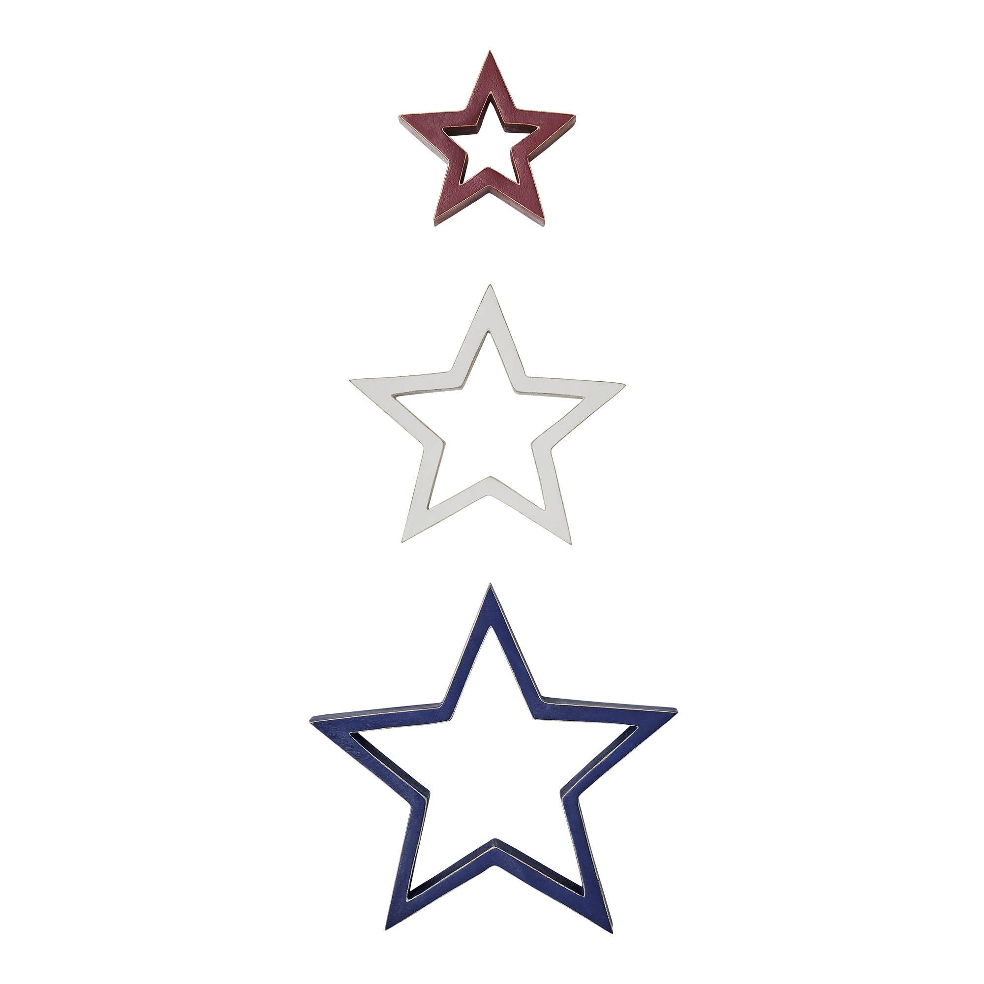 VHC Brands - Wholesale Ornament - Wooden Nested Stars RWB 3-in-1 10x10x1.52