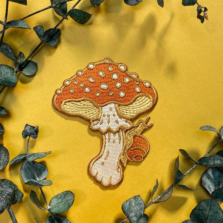 Mustard Beetle - Wholesale Patch - Mushroom and Snail Embroidered Patch, Iron on Patch
