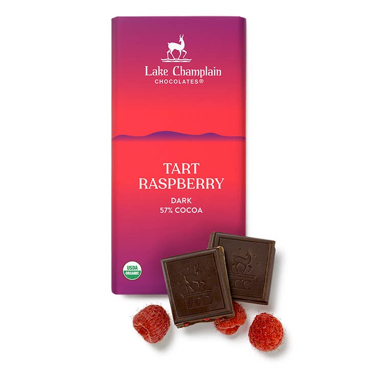 Dark Choc Tart Raspberry Signature Bar, Organic & Fair Trade for wholesale by Lake Champlain Chocolates