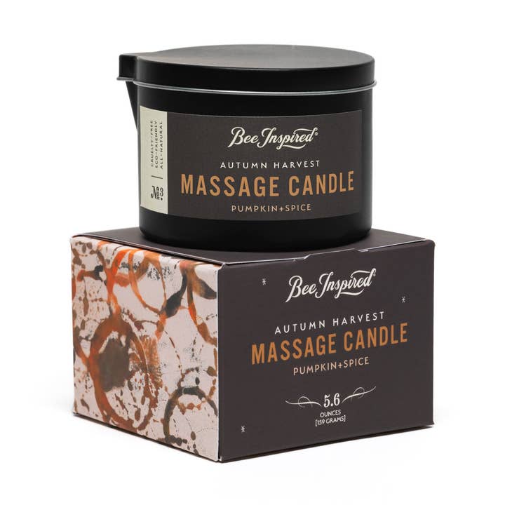 Autumn Harvest Massage Candle | 5.6oz Pumpkin Spice Skincare for wholesale by Bee Inspired
