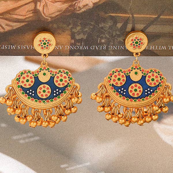 Multi Colored Jacqueline 18K Gold Bohemian Half Moon Tassel Earring for wholesale on Faire
