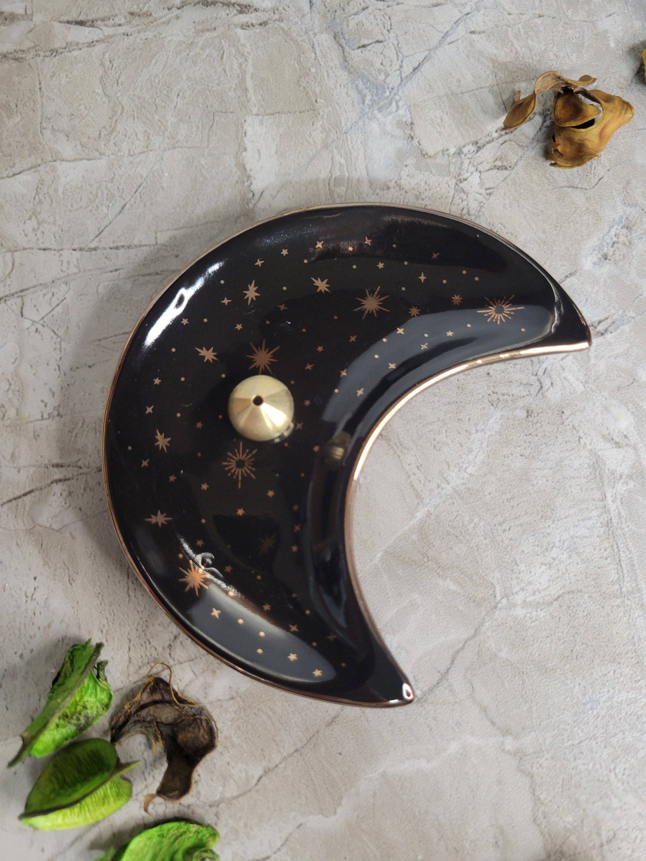 My Magic Place Shop - Wholesale Incense Holder - Ceramic Moon Plate Incense Burner Moon and Stars Plate Altar