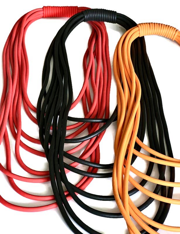 Alter Ego Designs - Wholesale Bib Necklace - WAVE: Edgy Industrial Multi Strand Black Rubber Necklace7