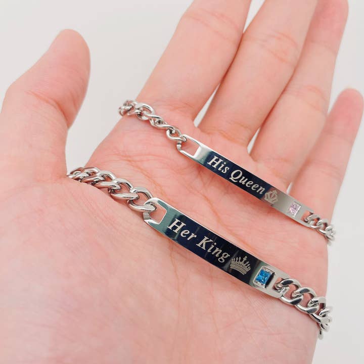 Mio Queena - Wholesale Charm/Dangle Bracelet - "His Queen" "Her King" Stainless Steel Charm Couple Bracelet3