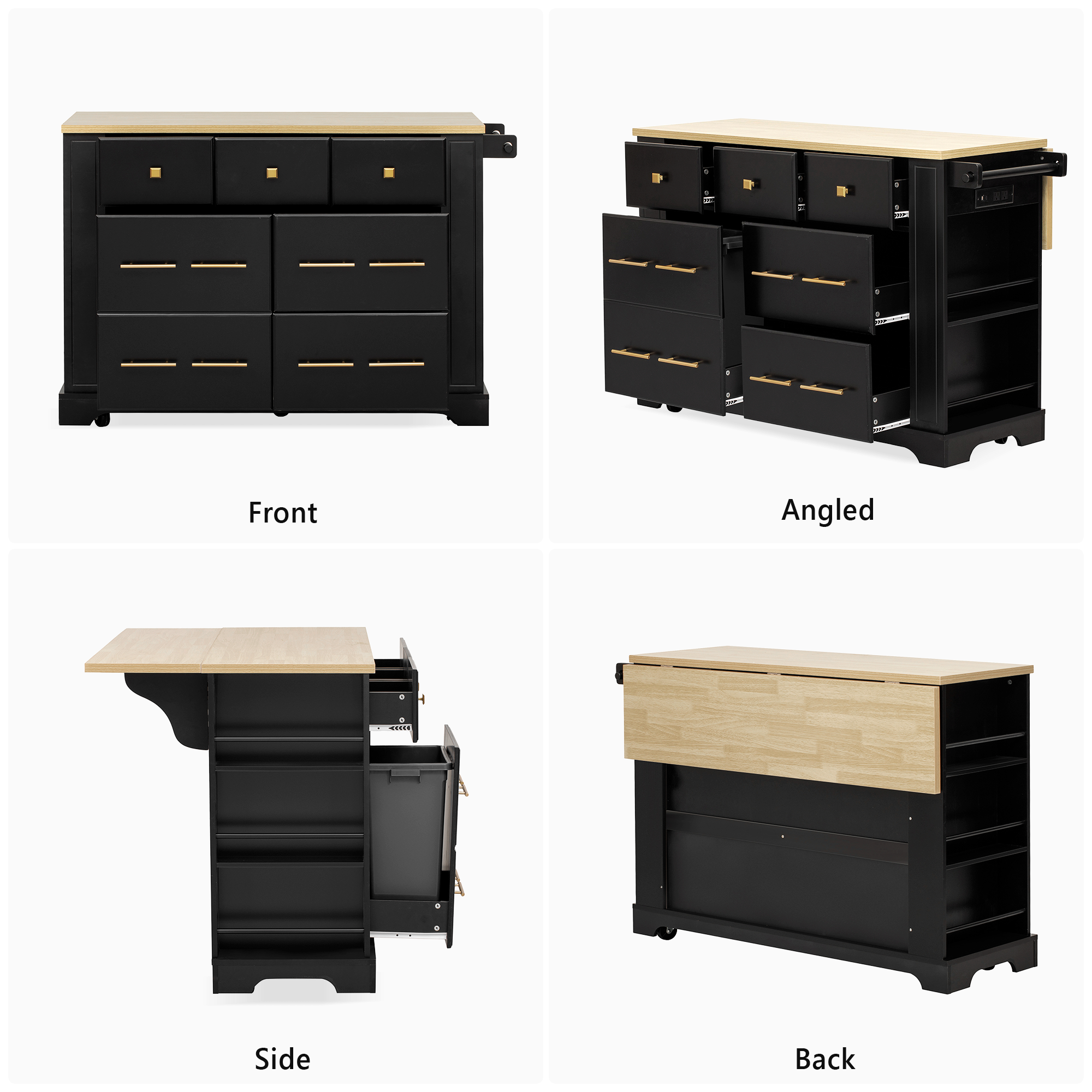 39F Inc. - Wholesale Kitchen Storage/Organizer - 51.2" Farmhouse Kitchen Island with 6 Drawers & Drop Leaf38