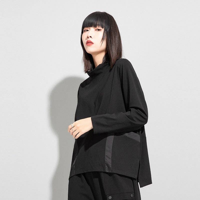 SCHWARZ Langarmshirt mit geteiltem Front-3D-Tasche für den Großhandel auf Faire2