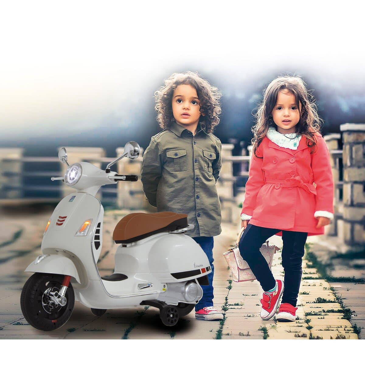 mhw24 - Venta al por mayor Bicicleta/patinete - Niños - Moto eléctrica Vespa GTS 125 blanca para niños 12V10