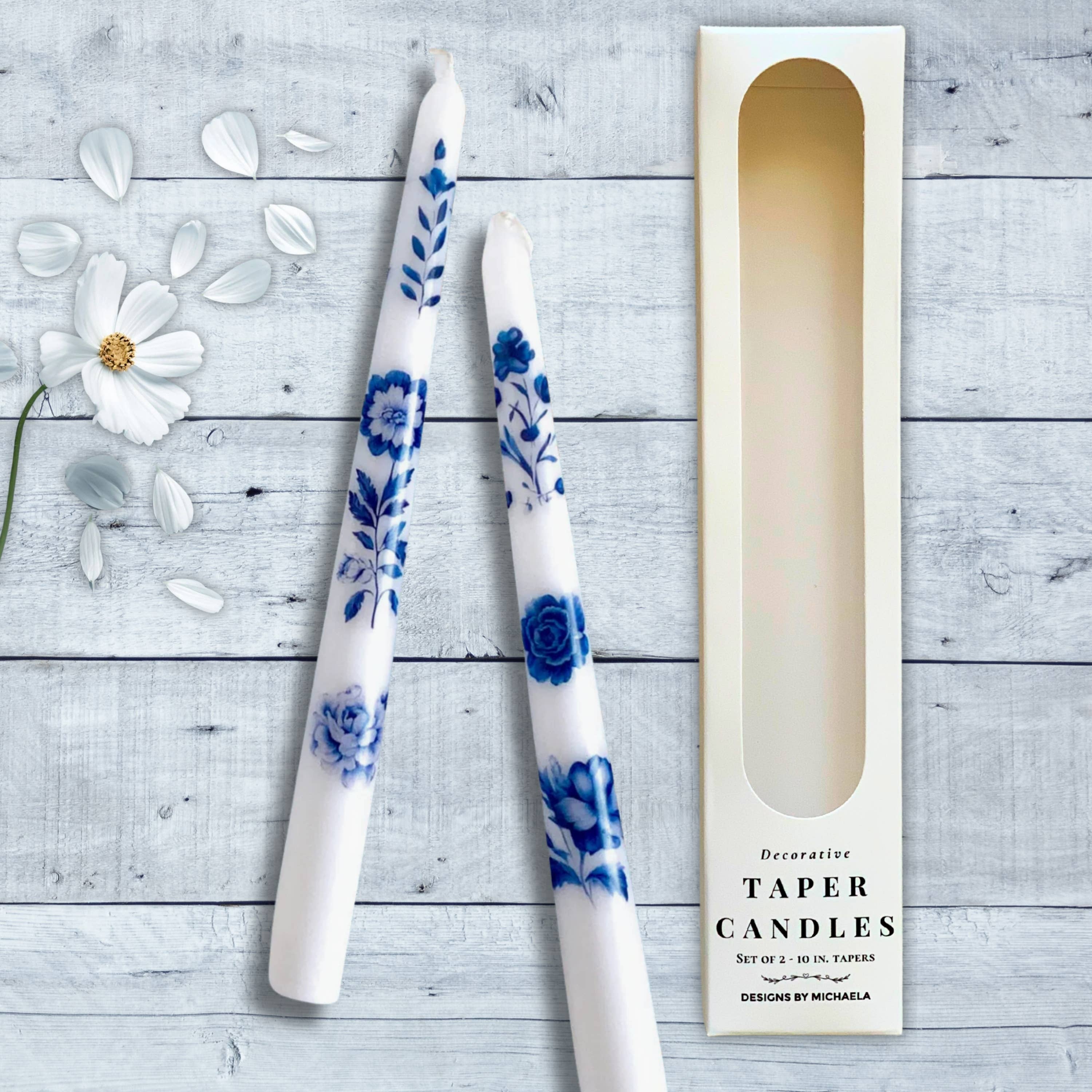 Designs by Michaela - Wholesale Tapered Candle/Candlestick - Blue Vintage Floral Taper Candles for Decor and Gifts 0