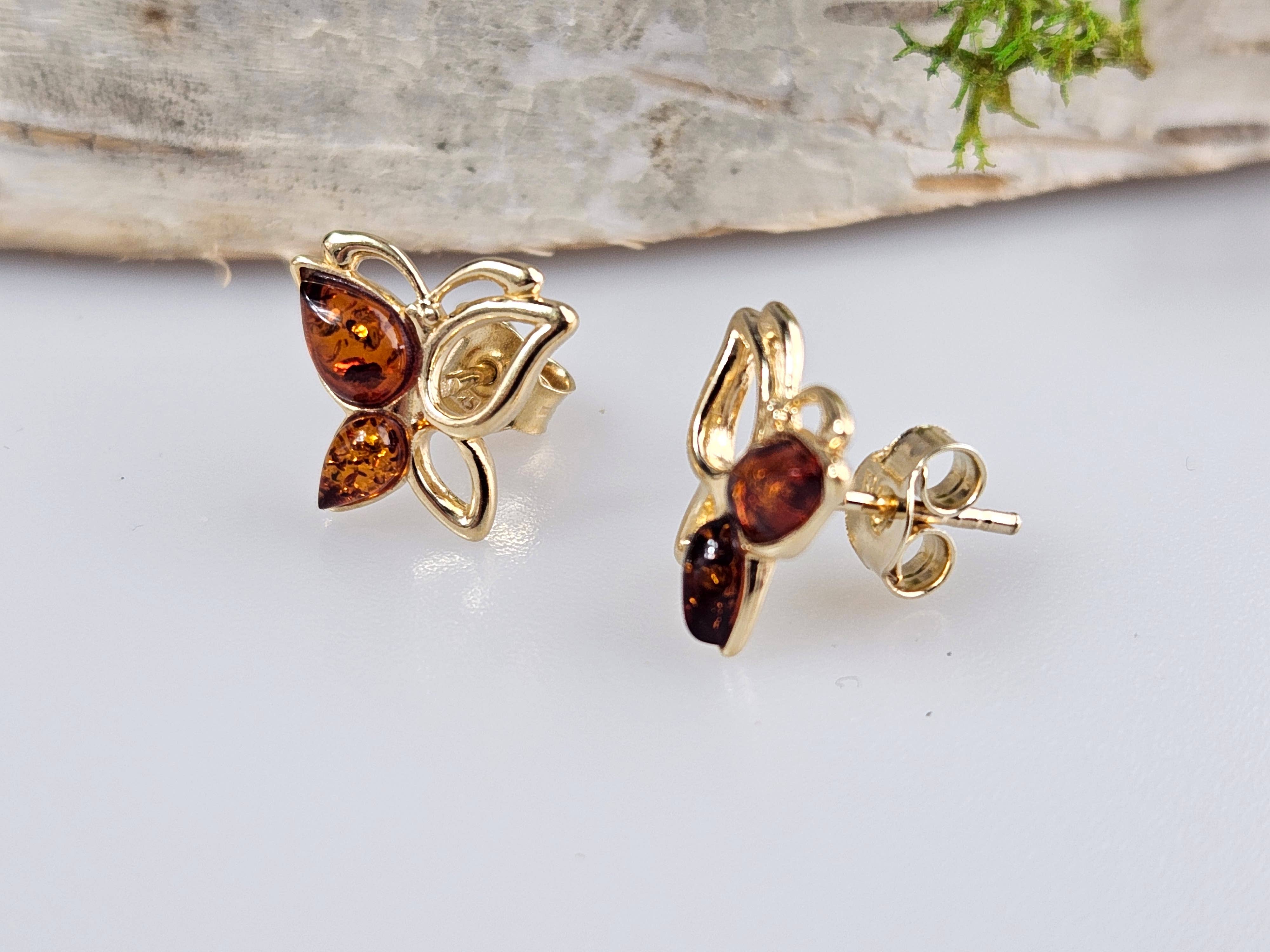 AmberLithuania - Wholesale Stud/Post Earrings - Gold earrings, butterly stud in Silver jewelry accesories3