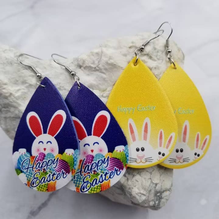 Leather Easter Bunny Happy Easter Earrings for wholesale by The Pretty Jewellery