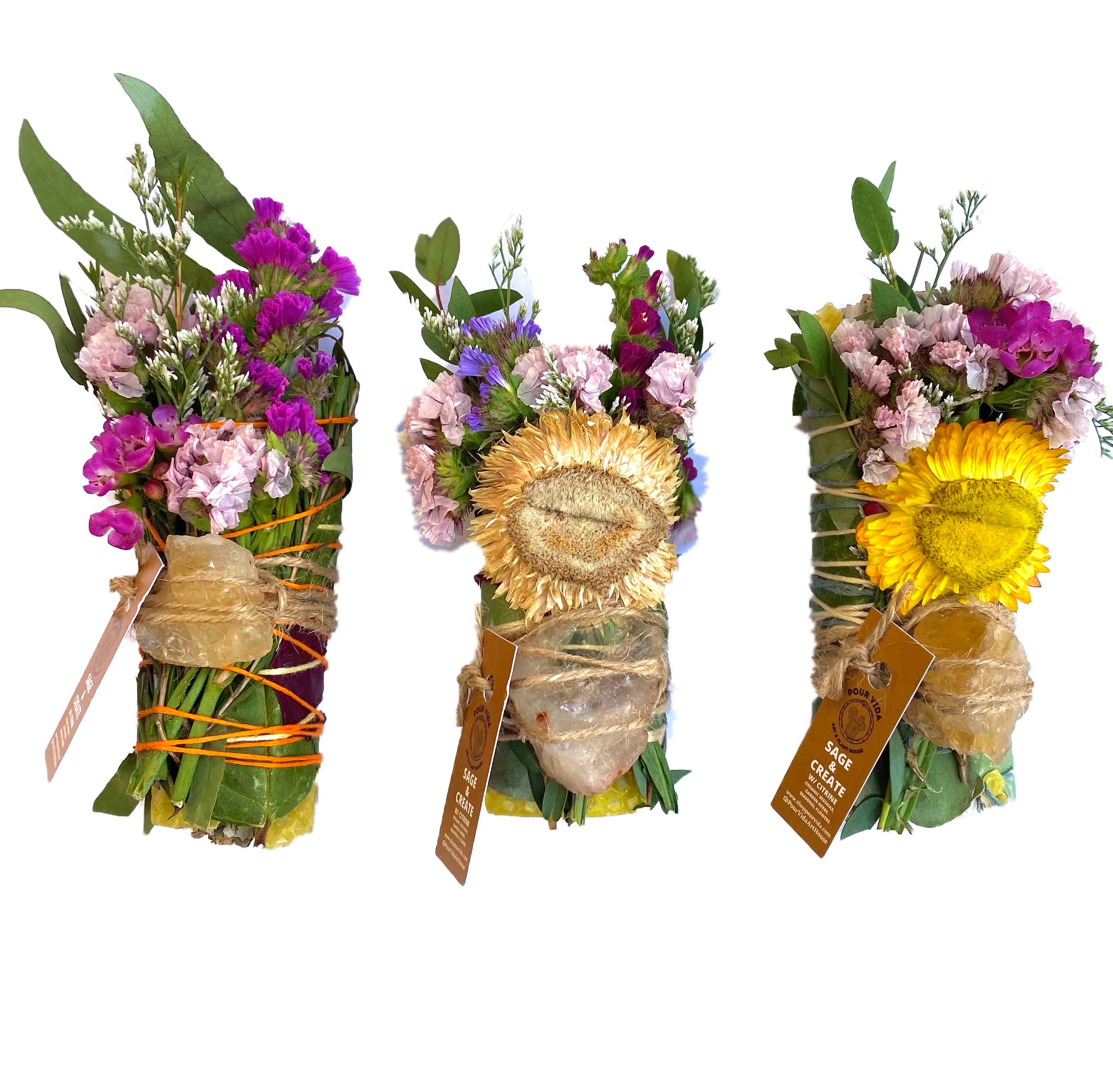 Pour Vida - Wholesale Sage Bundle - 4" Sage Wands w/ Crystals & Beeswax7