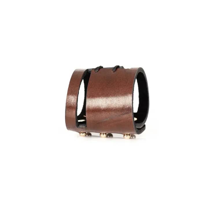 The Rusted Oath Brown Leather Cuff with Cut-Out Design for wholesale by The Dark