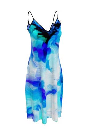 "Orchids Turquoise" Lady B Resort Gown for wholesale by Lady Barbara Pinson Artist