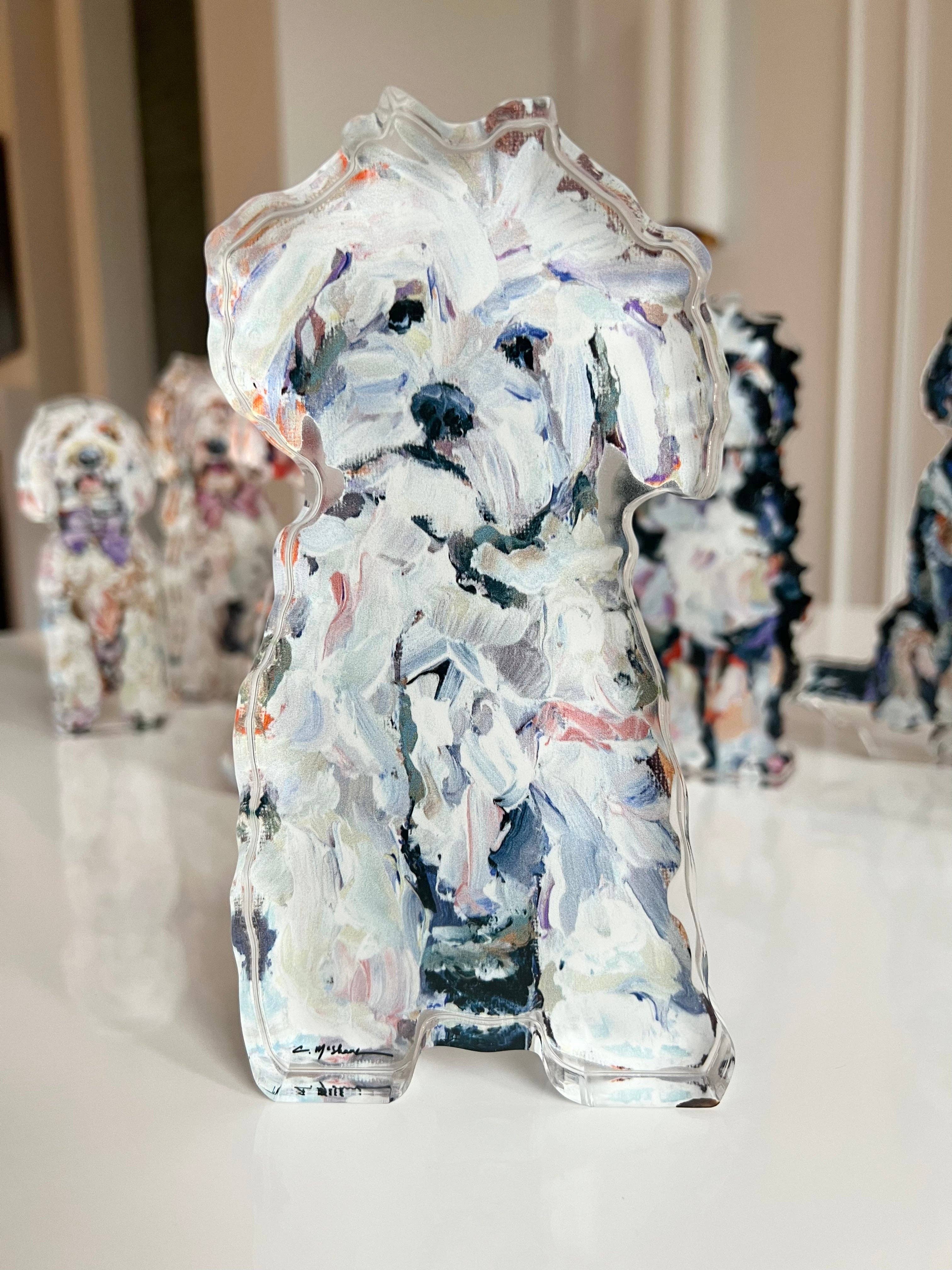 Chelsea McShane Art - Wholesale Decorative Tabletop Object - "Maltipoo White" acrylic shelfie1