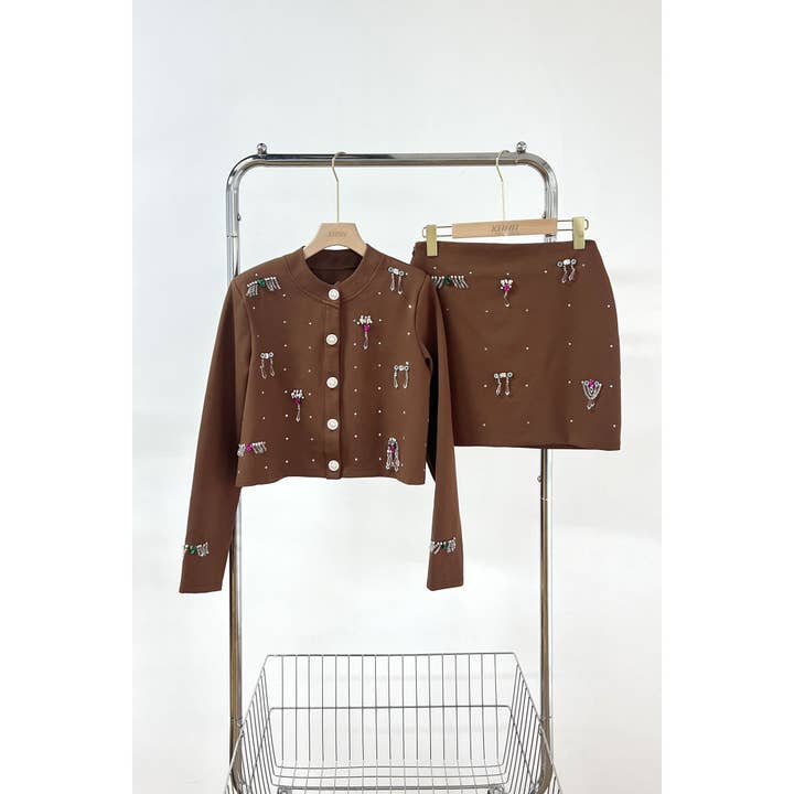 Crystal Applique Button Front Cardigan for wholesale by XHHH Inc