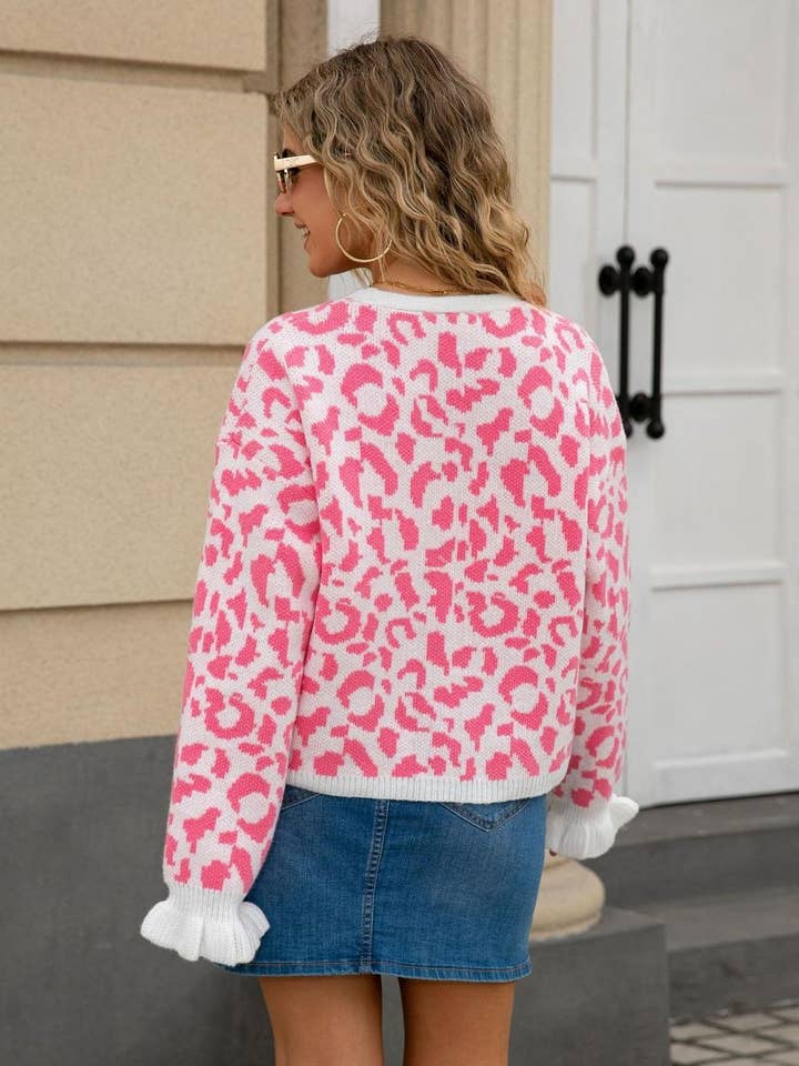 Suhkasana - Vente Cardigan – femme - Cardigan à cravate en maille léopard – Style de rue audacieux pour l'hiver2